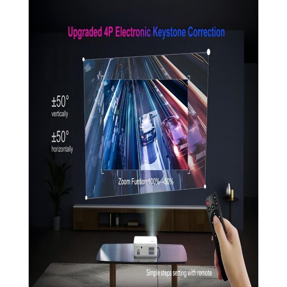 4D/4P Keystone Projector With WiFi And Bluetooth 4K Supported, 750ANSI Upgraded, - Picture 6 of 6